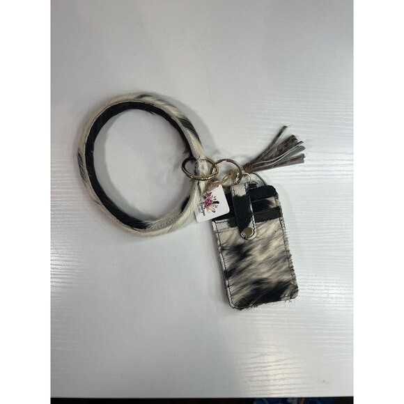 NWT Cowhide Credit Card Women’s Wallet Bangle Black And White Wallet Card Holder - Picture 1 of 12